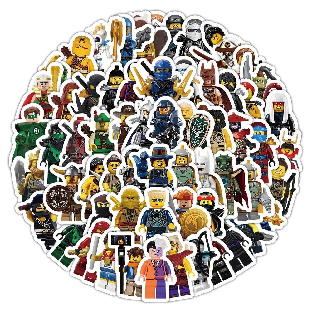 A collection of cartoon ninja stickers featuring various characters and themes.