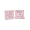 A set of two pink embossed leather labels for sewing and crafts, each reading Made with Love.