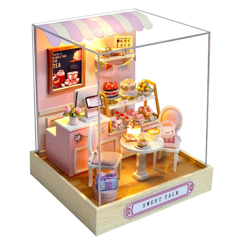 DIY Miniature Wooden Dollhouse Kit with LED Lighting