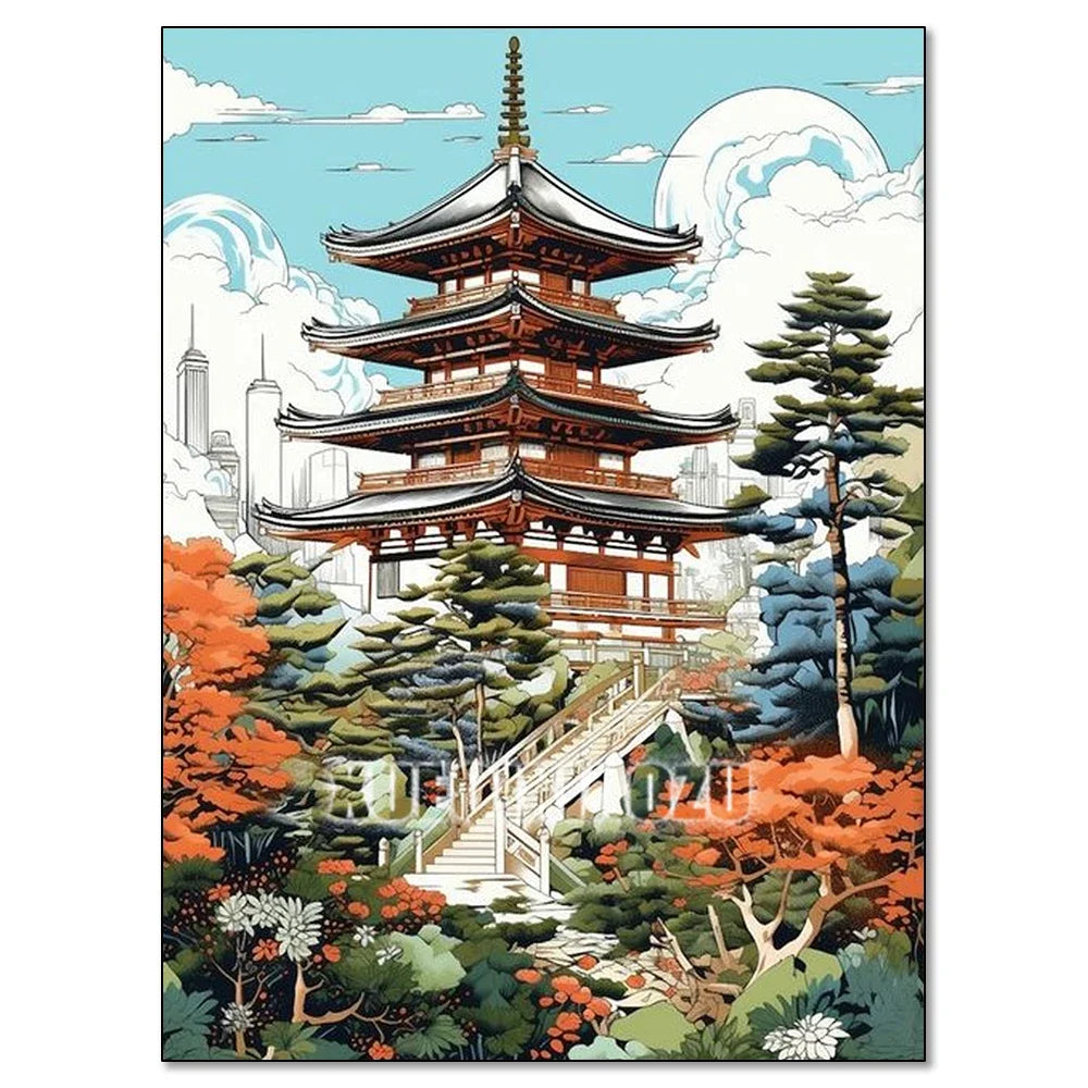 Cherry Blossom Tower Diamond Painting Kit – DIY 5D Wall Art for Adults