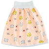 A light peach waterproof baby diaper pants with a matching skirt featuring cute animal faces for potty training.