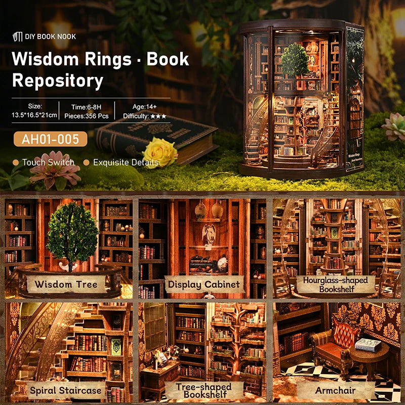 DIY Wooden Book Nook Kit — Miniature Dollhouse 3D Puzzle Bookend