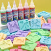 A collection of colorful silicone molds for DIY craft kits, including various shapes and colors.