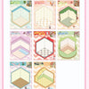 A set of 21 miniature cottage 3D stickers in various colors and designs for journaling and crafts.