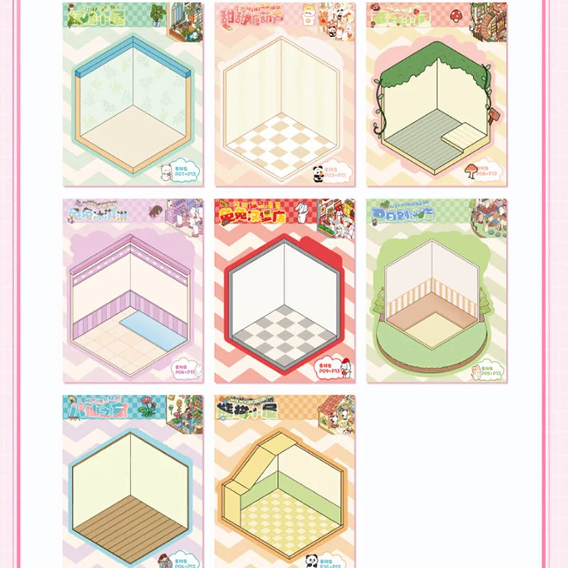 A set of 21 miniature cottage 3D stickers in various colors and designs for journaling and crafts.