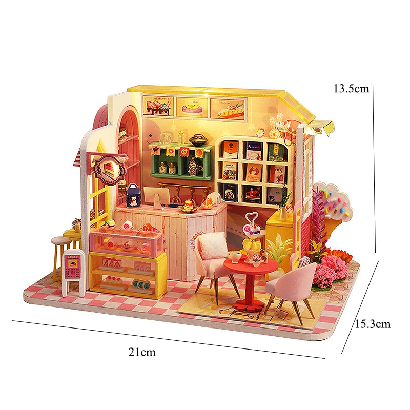 Wooden Dollhouse Kit with Furniture and Lighting