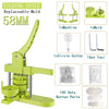 A yellow silicone sliding style replaceable mold kit for making pin badge buttons, including tools and button parts.