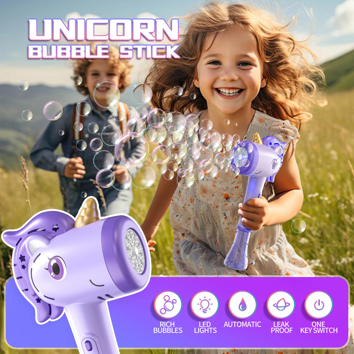Unicorn Bubble Blower with LED Lights