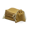 A stack of tan drawstring dice bags for tabletop games.