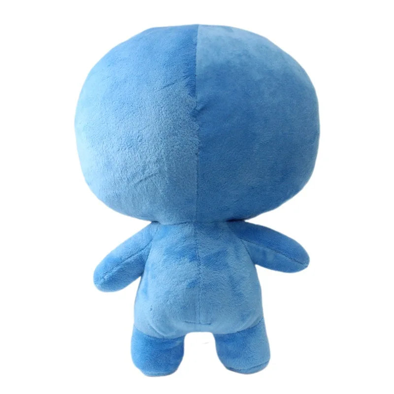 A soft blue collectible plush toy resembling a small, round creature.