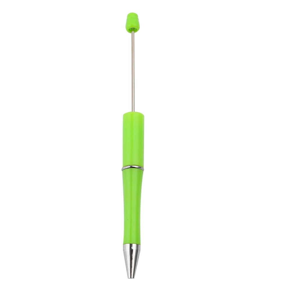 A bright lime green ballpoint pen with a silver tip and a green cap.