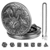 Metal Polyhedral Dice Set with Pocket Watch Case