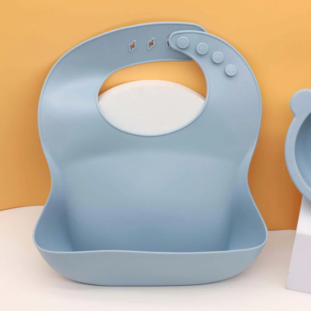 Adjustable Silicone Baby Bib with Food Catcher Pocket