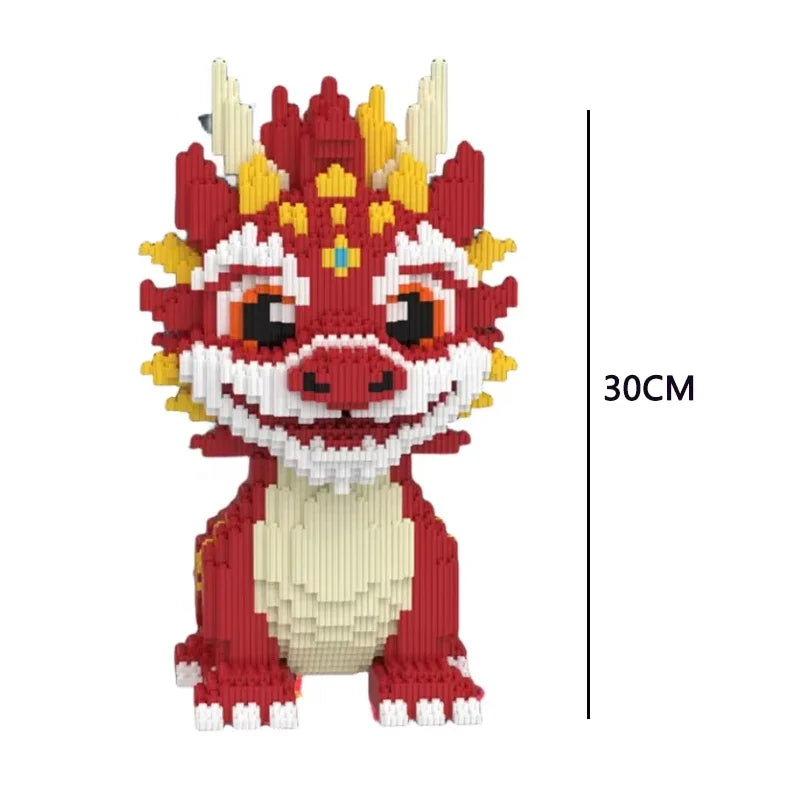 A red and white building block figure of a fierce bear or mythical creature with spiky features.
