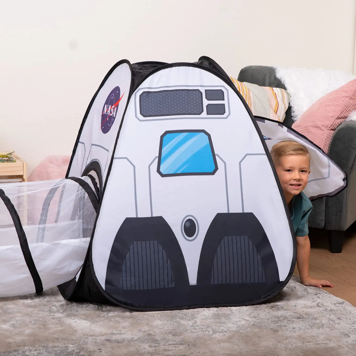 3-Piece Rocket Ship Play Tent Set with Tunnel and Cube