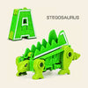 A green stegosaurus-themed alphabet transformable robot toy figure.