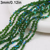 Green crystal triangle beads measuring 3mm or 0.12 inches strung together for jewelry making
