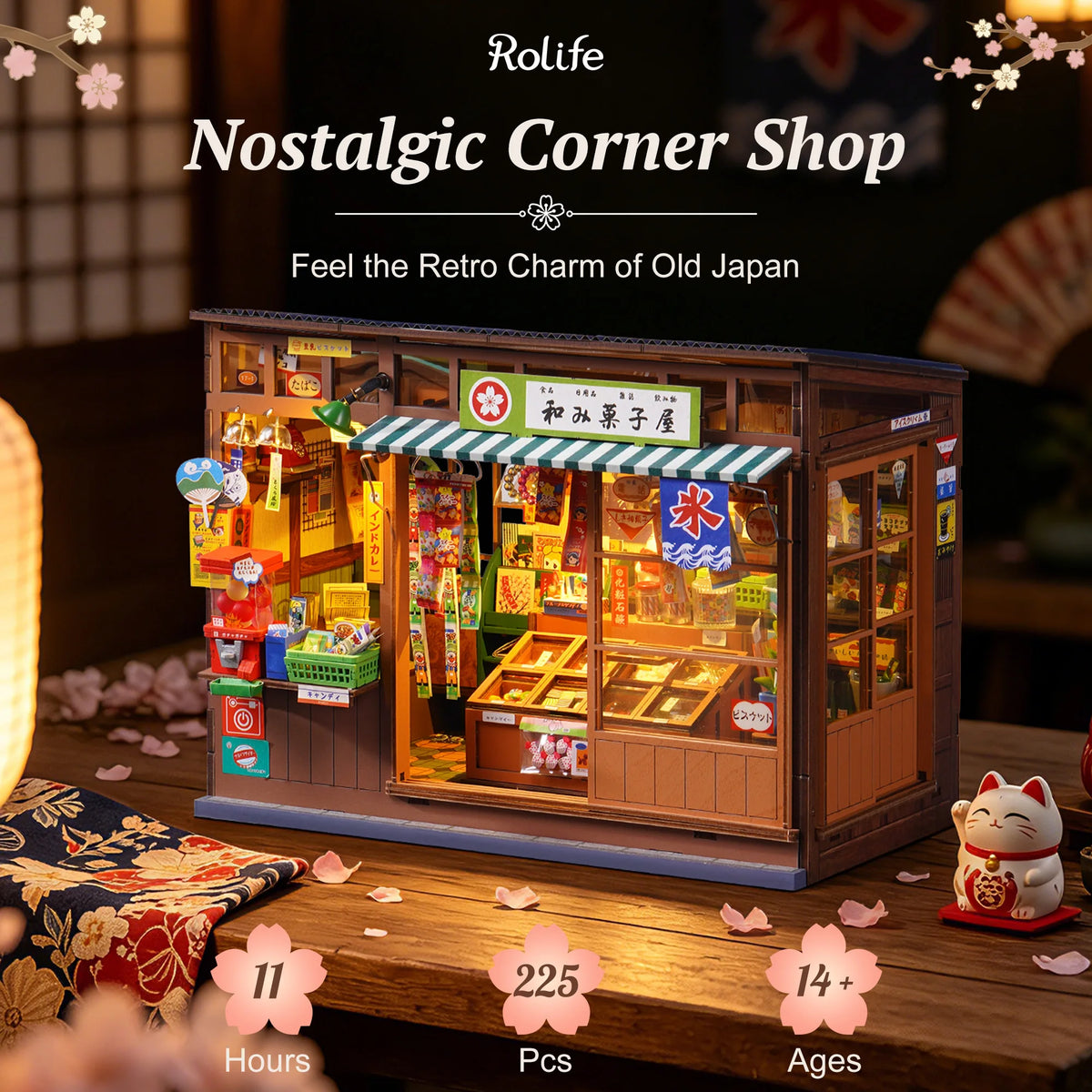 Nostalgic Japanese Corner Shop DIY Book Nook Kit with LED Lighting