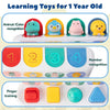 A set of learning toys for a one-year-old including animal recognition, number recognition, and finger training activities.