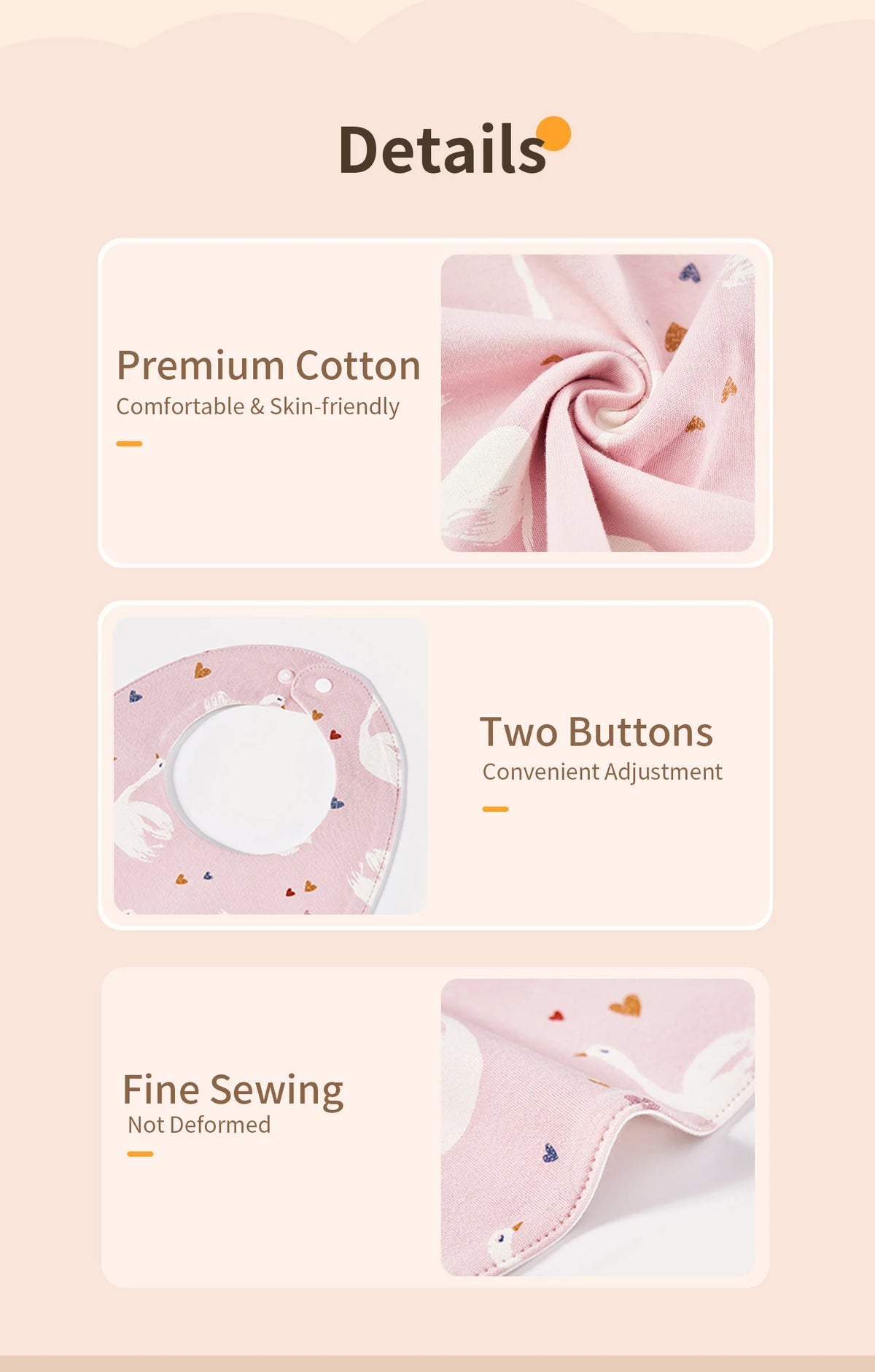 Soft Cotton Waterproof Baby Bibs (3-Pack, U-Shaped Design)