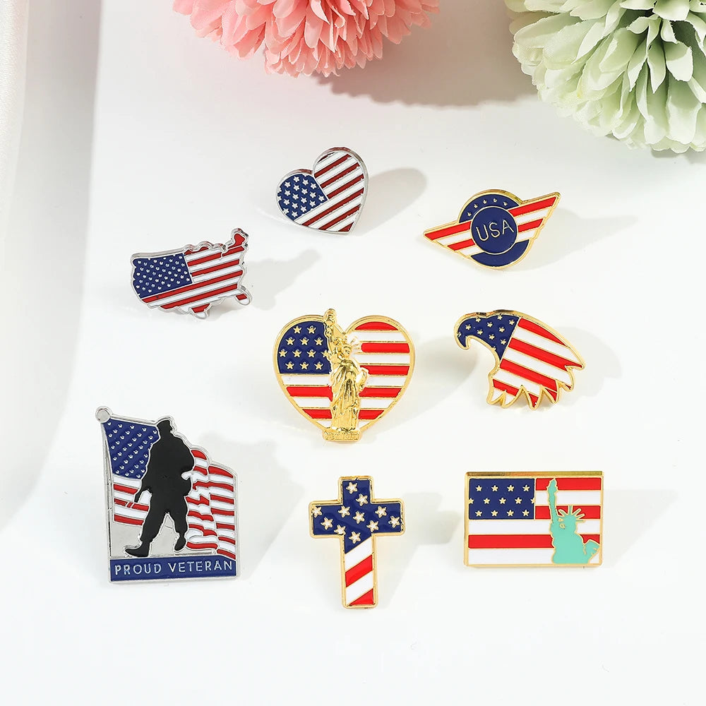 American Flag Cross Enamel Brooch Pin