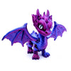 A purple articulated 3D printed dragon figurine with large eyes and wings.
