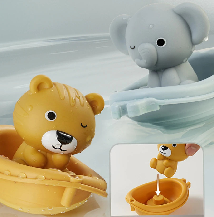 Silicone Animal Bath Toy Set with Floating Boats