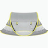 Gray instant pop-up baby tent with yellow trim and breathable mesh