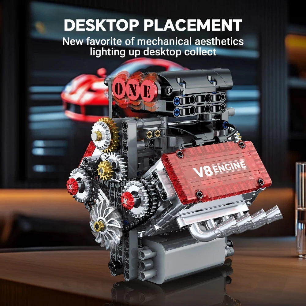 V8 Engine Model Building Kit with Electric Motor – 478 Pieces