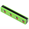 Green wooden harmonica with a strawberry and flower cartoon design
