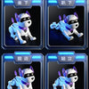 A white and black robotic dog figure is shown in four different poses, labeled for different actions like Sit, Lie Down, Forw