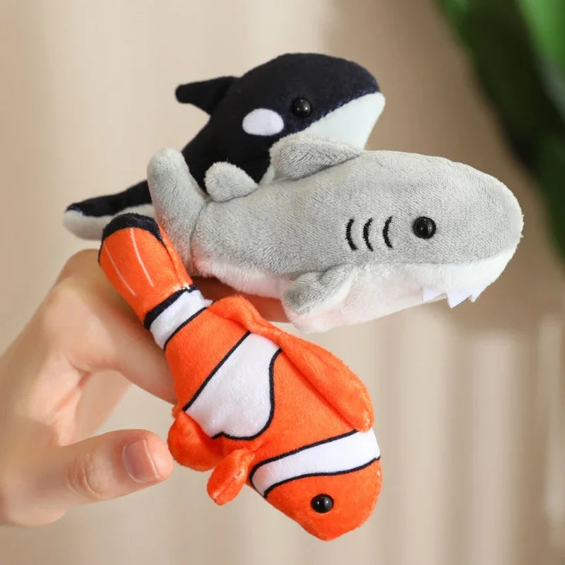 Adorable Mini Plush Finger Puppet Set – Parrot, Peacock, Shark & Octopus