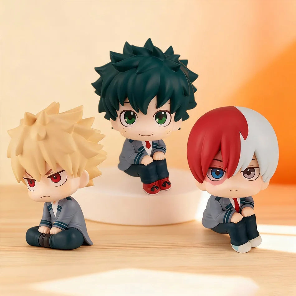 Chibi PVC figures of Tomura Shigaraki, Izuku Midoriya, and Katsuki Bakugo from My Hero Academia