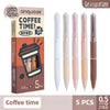 A set of five quick-drying gel pens with smooth 0.5mm tips in various natural wood and beige colors.