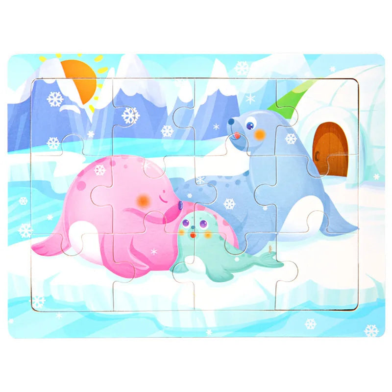 Wooden Animal Jigsaw Puzzles for Toddlers (Set of 12)