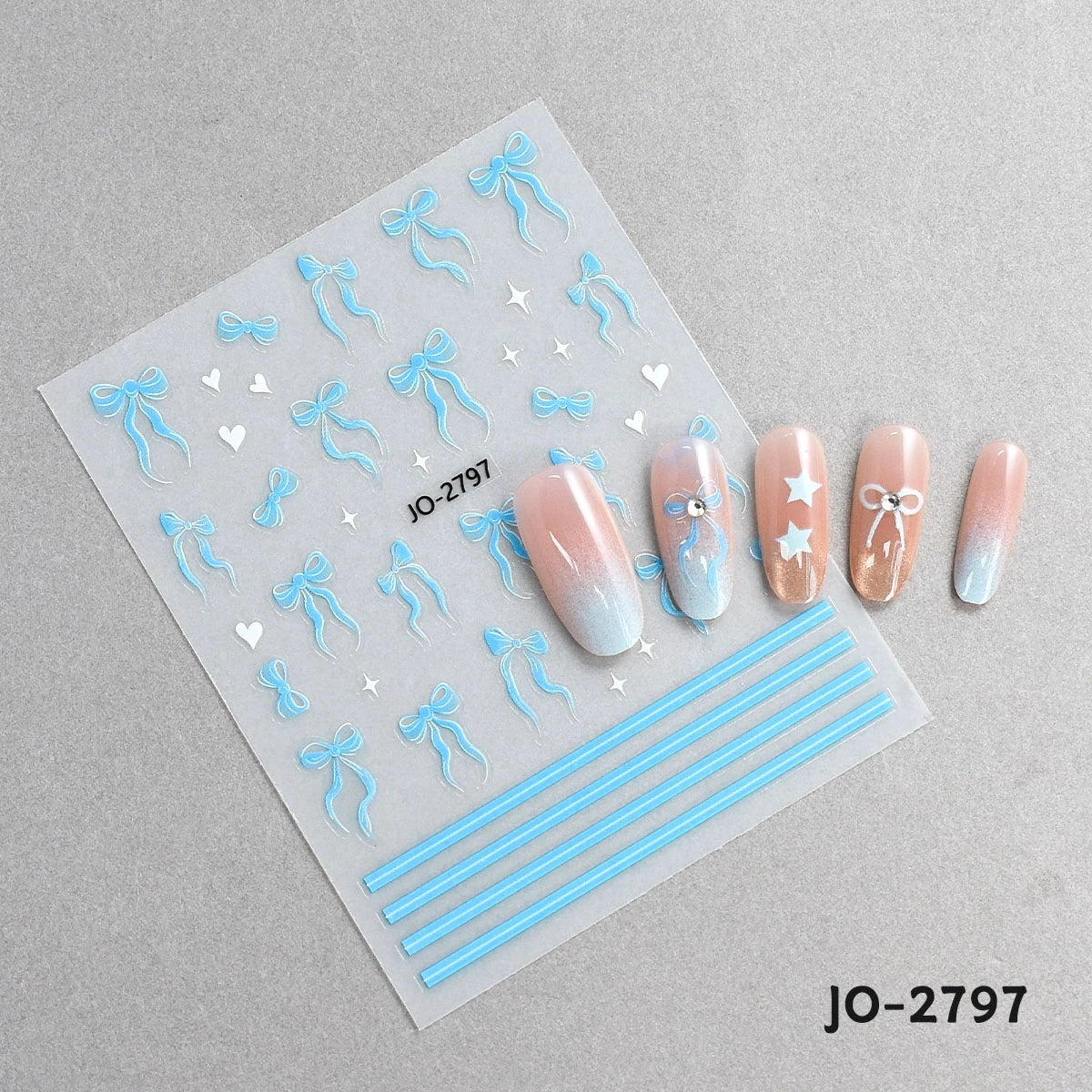 3D Bow Nail Stickers with Ribbon, Heart & Stripe Designs