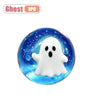 A white ghost-shaped squishy stress relief toy set against a blue, watery background.
