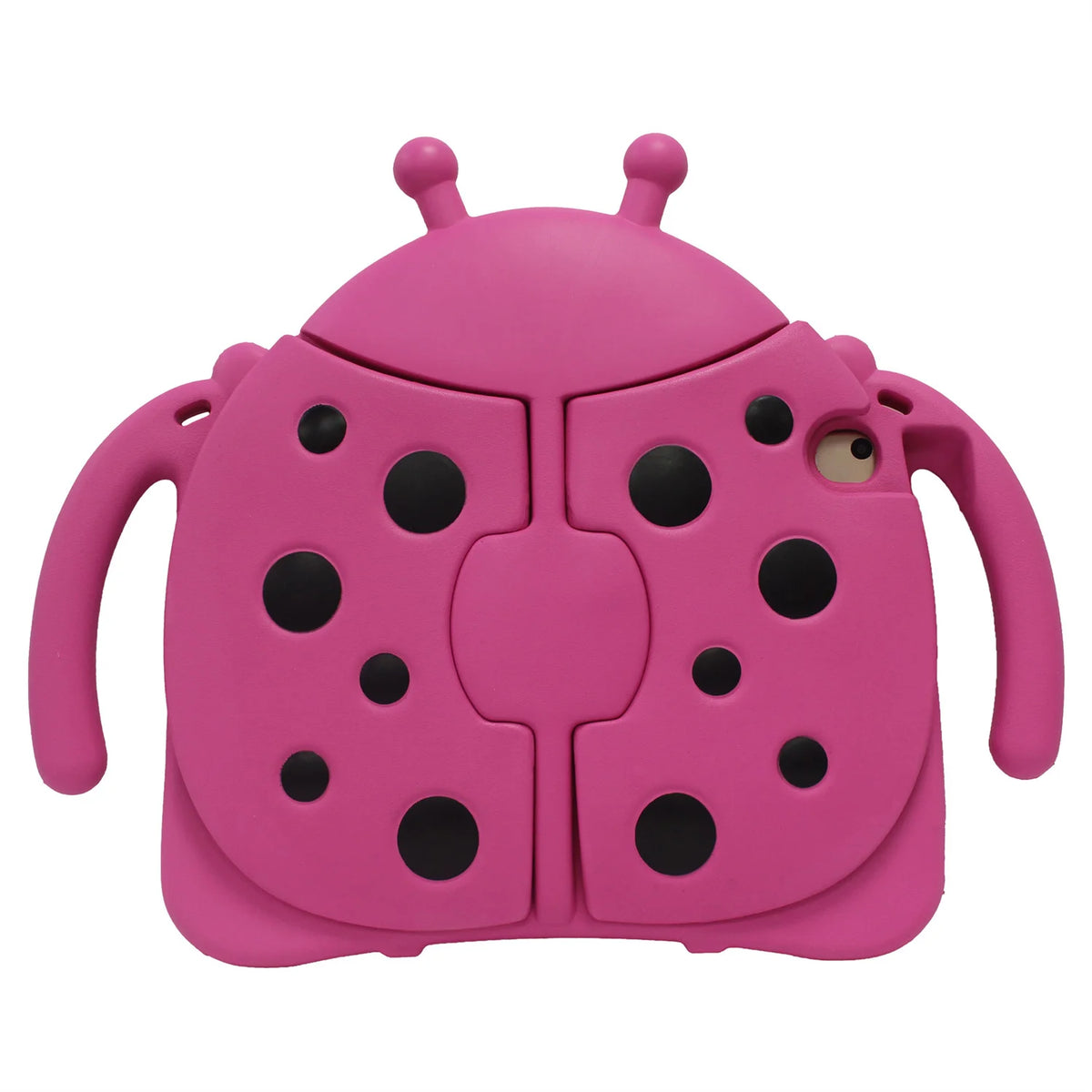 A pink playful cartoon EVA shockproof case shaped like a ladybug for an iPad.