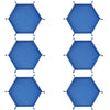 A set of three foldable blue PU leather hexagonal dice trays for tabletop games and desk organization.