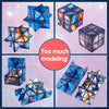 A collection of colorful, geometric cube puzzles featuring a starry sky design.