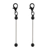 A pair of metal keychain bars with lobster clasps for DIY jewelry making.