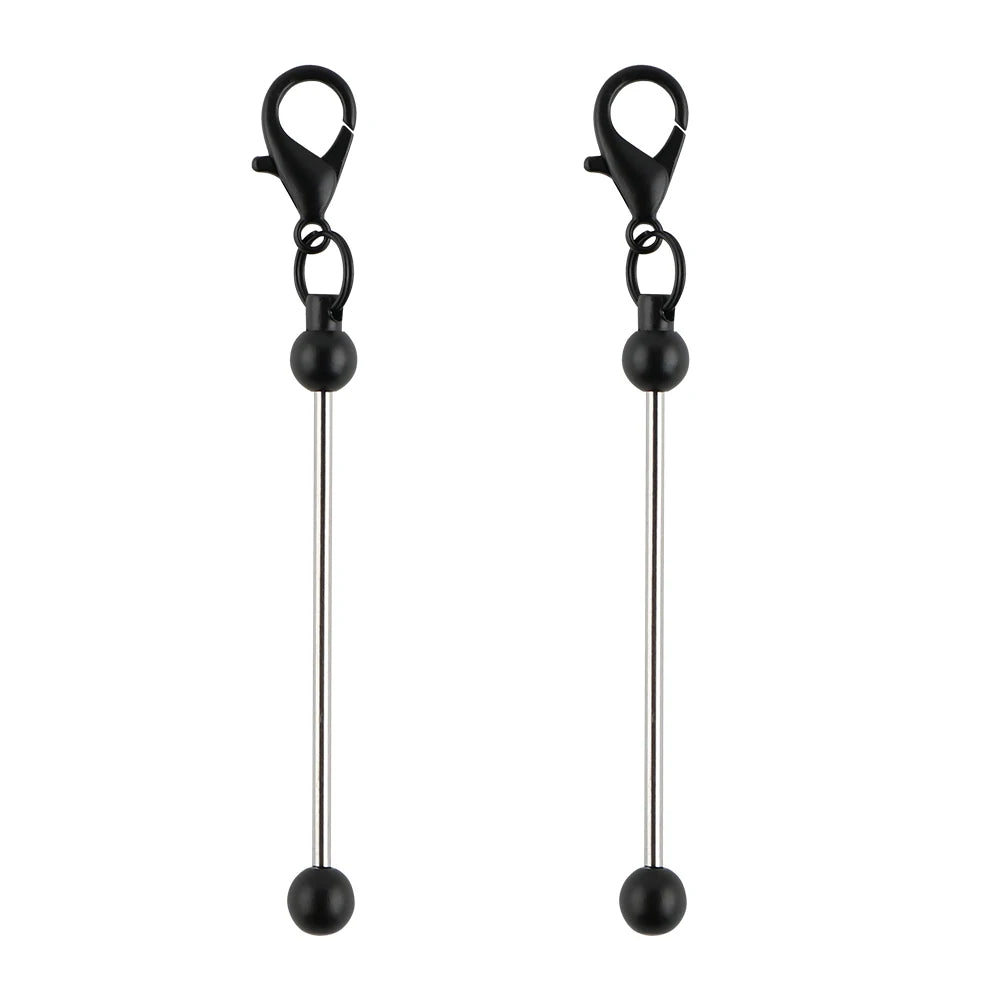 A pair of metal keychain bars with lobster clasps for DIY jewelry making.