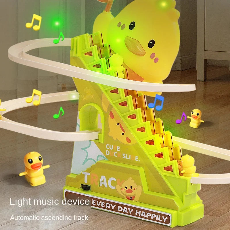 Interactive Climbing Duck Roller Coaster Toy with Lights and Music