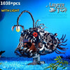 A detailed mechanical lantern fish model kit with light, featuring intricate gears and marine elements.