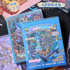 A collection of miniature landscape scenes and stickers for scrapbooking featuring various cartoon characters and elements.