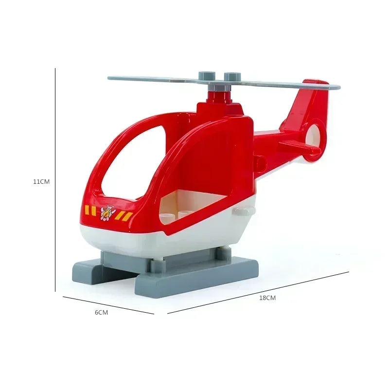A red and white city traffic vehicle building blocks set featuring trucks and buses.