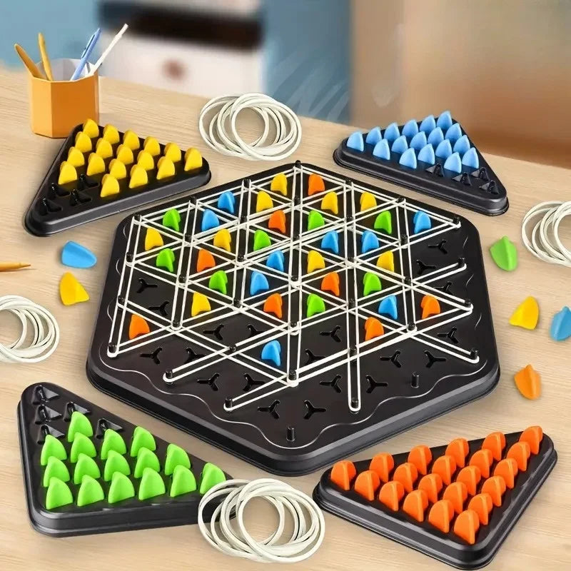 A set of triangle chess strategy boards and pieces for a mental challenge game