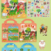 A set of reusable cartoon stickers and a sticker book featuring farm animals and scenes for kids