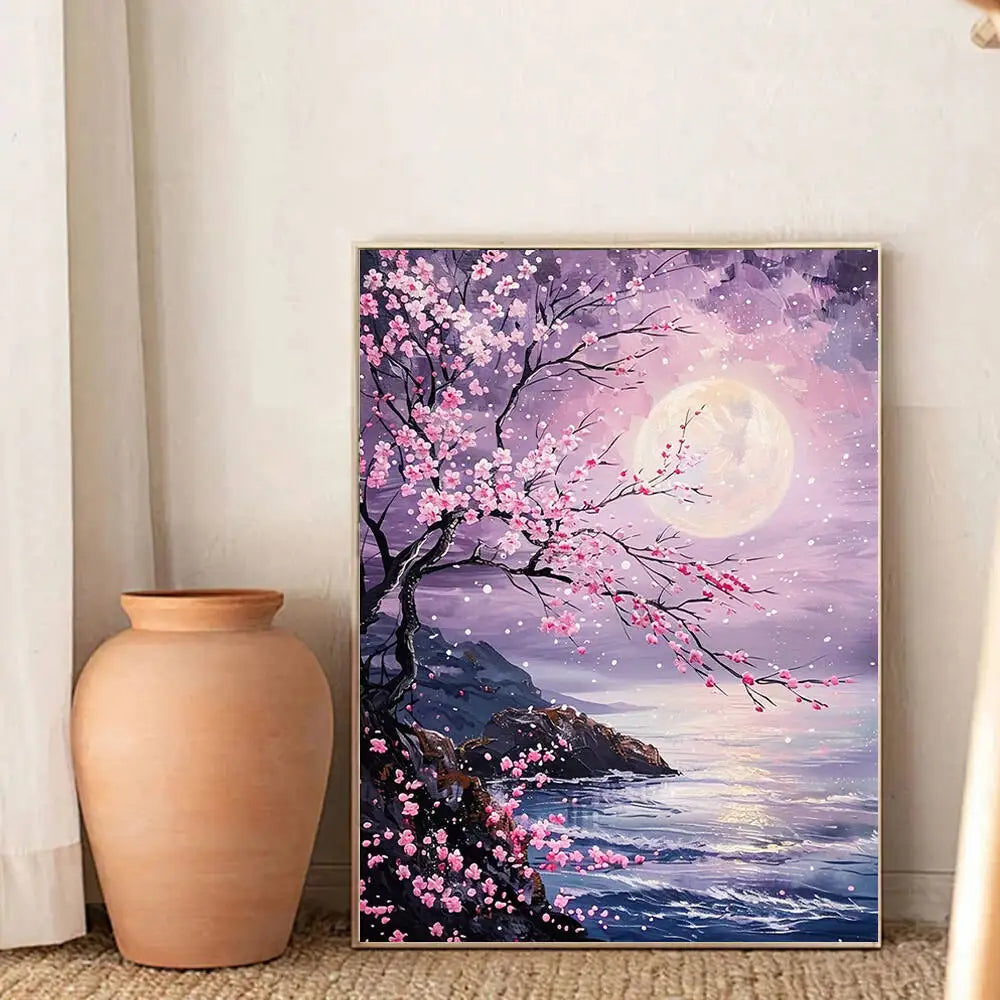 Full Drill Diamond Painting Kit - Moonlit Tree Landscape Art