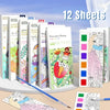 A collection of 12 sheets of portable watercolor painting books for kids displayed on a table.